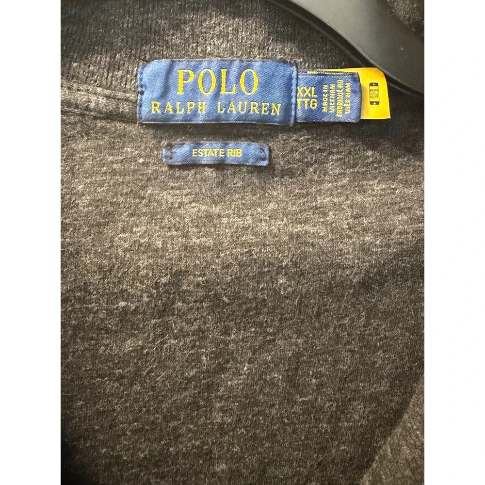 Polo Ralph Lauren Mens XXL Estate Rib Quarter Zip Pullover Charcoal Grey Heather
